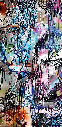 Octopods 1 - Acrylic & Spray Paint, 16" x 36" - Collaboration with Maria Scott