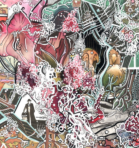 Parrot's Dream - Collage & Paint Pen, 10" x 10" - Prints Available