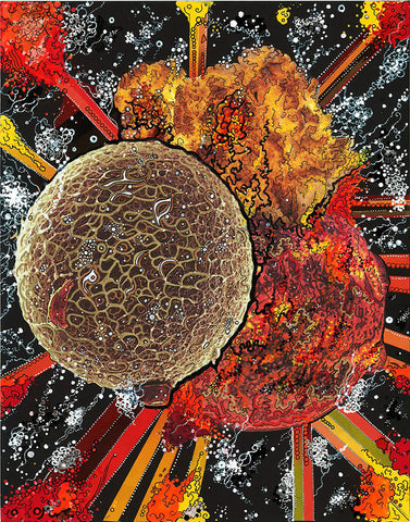 Space Fire - Collage & Paint Pen, 11" x 14" - SOLD - Prints Available