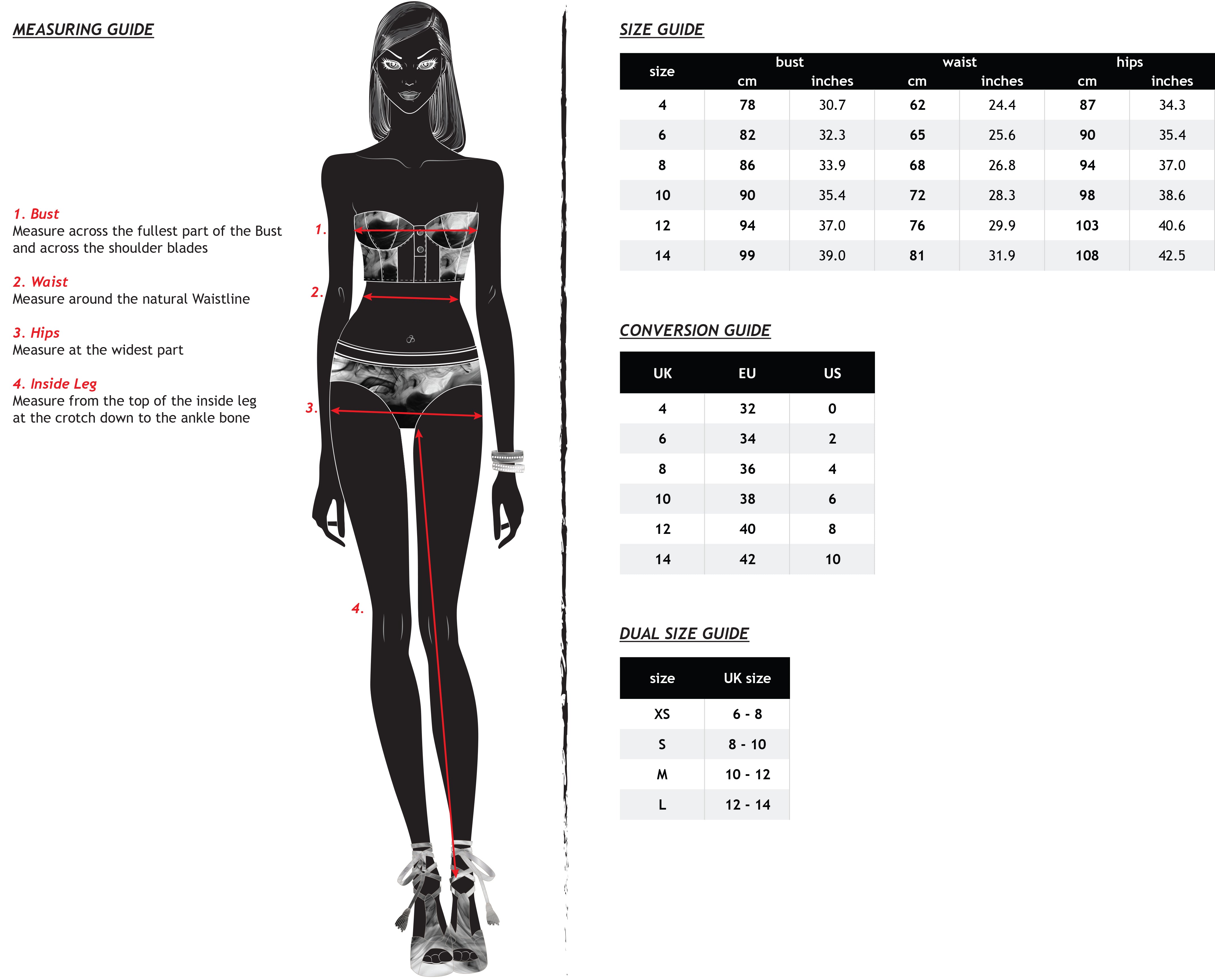 Our Size Guide will show you how to check your measurments and find a garment size that is a perfect fit for you