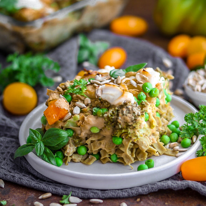 Erbsen Auflauf mit Edamame Noodles 