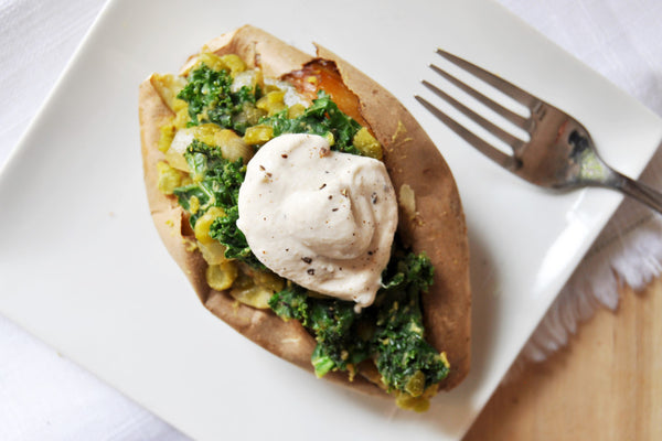 Lentil, Kale Stuffed Sweet Potatoes