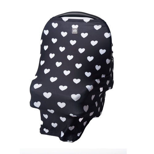 Breathable Nursing Cover | Travel Essential Shopping Cart Cover | Multi-Use Breastfeeding Cover | Functional High Chair Cover | Infinity Scarf | Black and White Heart Print - EliteBaby