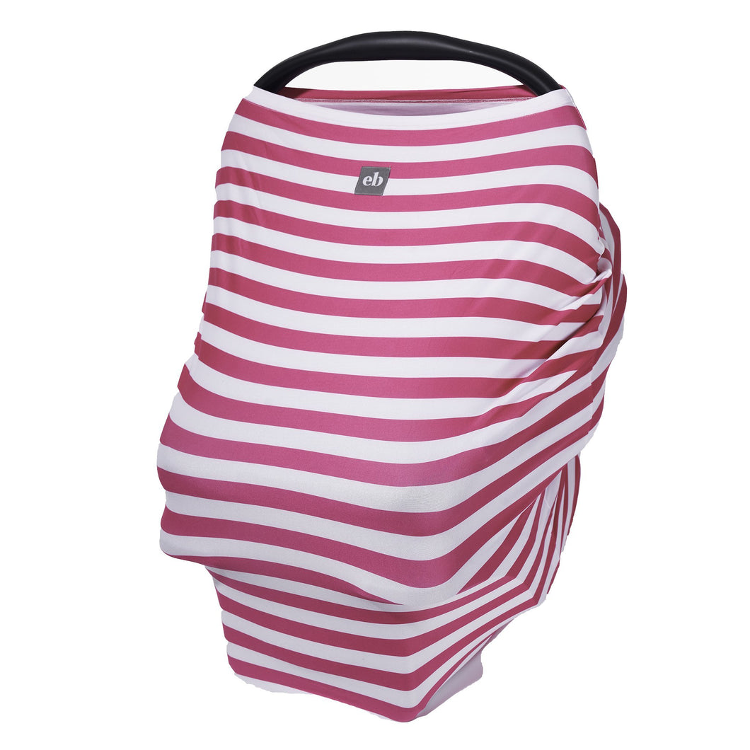 Breathable Nursing Cover | Travel Essential Shopping Cart Cover | Multi-Use Breastfeeding Cover | Functional High Chair Cover | Infinity Scarf | Pink and White Striped - EliteBaby