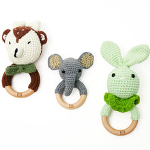 Load image into Gallery viewer, Wooden Ring Crochet Baby Rattler | Baby Teether Set – Animal Friends - 3 Pack - EliteBaby
