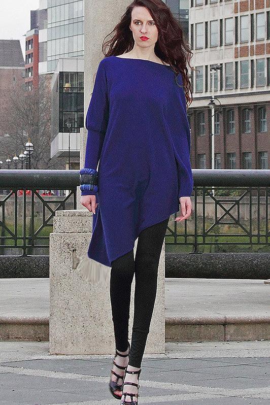 One sleeve cashmere poncho in Indigo blue