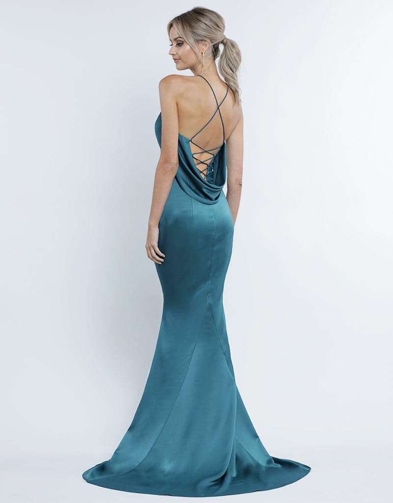 satin cowl neck gown