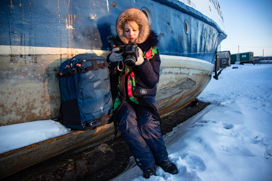 NYA-EVO Fjord 36 in Midnight Blue having a break at Lake Baikal Russia