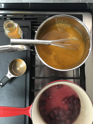 Using turmeric and blackberries to make natural dyes with Thread Spun.