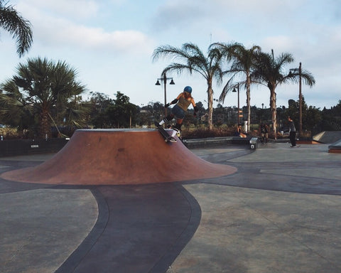 Blogger Devon Demint skates at a park in California.