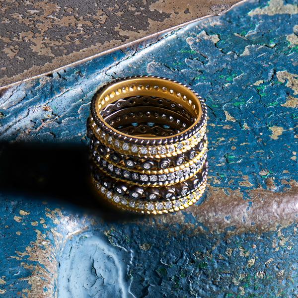 5 Band Mixed Stack | Black Rhodium & 14K Gold on Sterling Silver