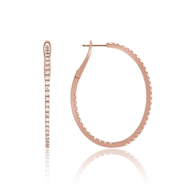 Large Inside Outside Oval Diamond Pave Hoop, 1.58ctw
