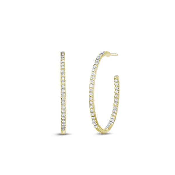 Classic Oval Delicate Inside Outside Diamond Pave Hoop