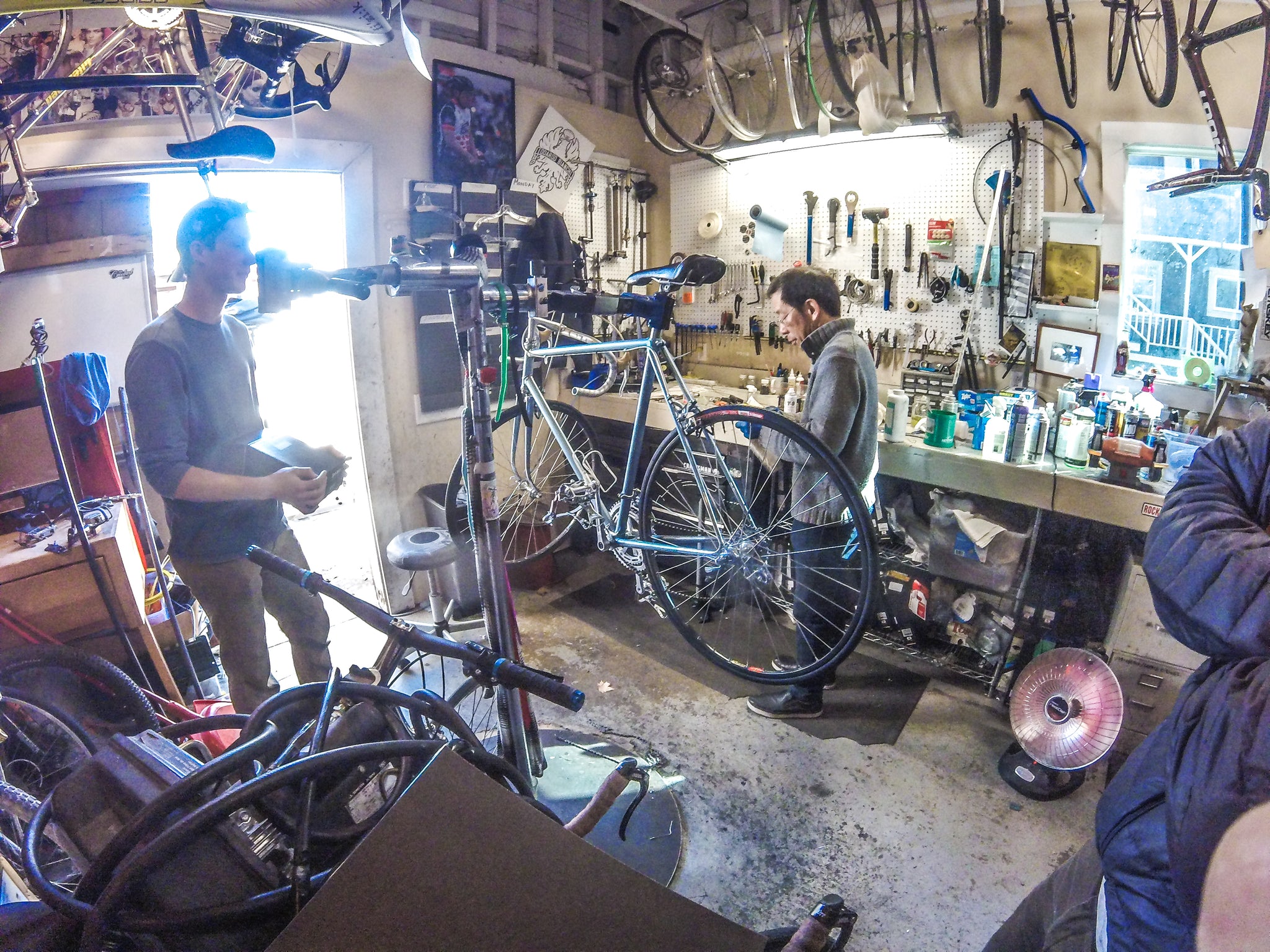 Shop talk with between our Veer employees and Tony Tom, A Bicycle Odyssey shop owner.