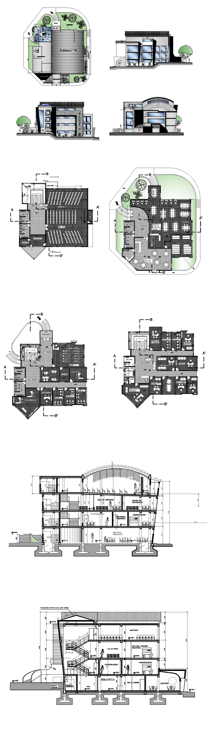 ★【Office, Commercial building, mixed business building CAD Design Project V.1】@Autocad Blocks,Drawings,CAD Details,Elevation