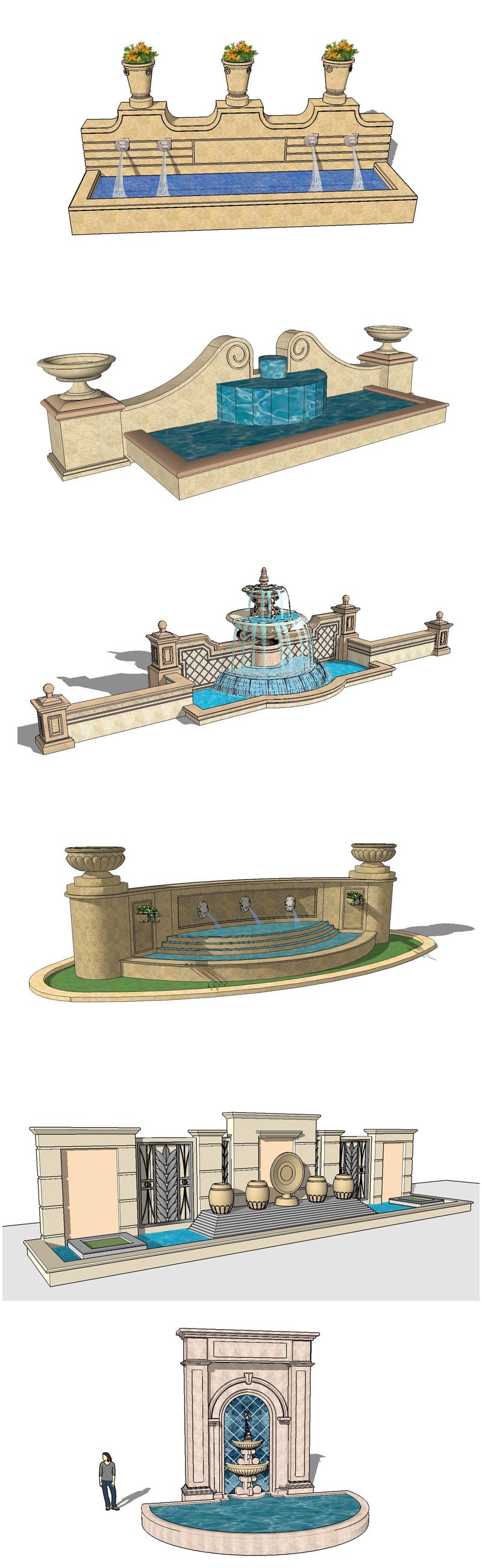 European Fountain & Waterfall Landscape-Sketchup 3D Models(Best Recommanded!!)