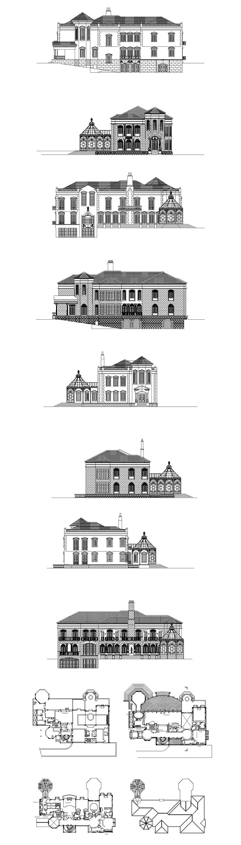 ★【Villa CAD Design,Details Project V.7-British George Style】Chateau,Manor,Mansion,Villa@Autocad Blocks,Drawings,CAD Details,Elevation