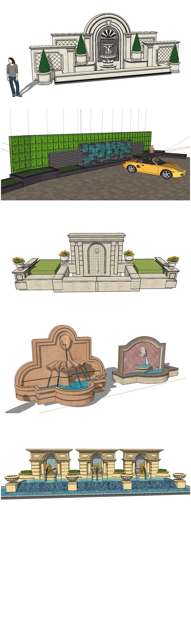 European Fountain & Waterfall Landscape-Sketchup 3D Models(Best Recommanded!!)