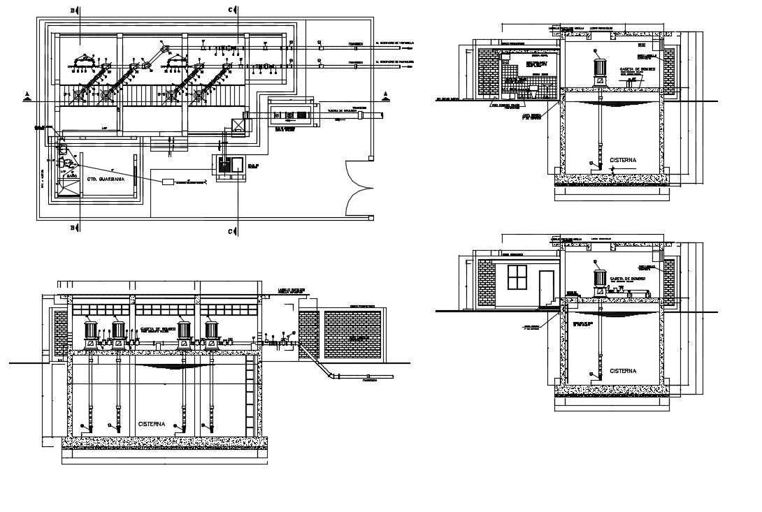 Water Supply Station Design. Detail Of Top Booster, Drain Connections Typical Domiciliary, Detail of Irrigation, Detail Of Drinking Water Connection. This Design Draw in autocad format.