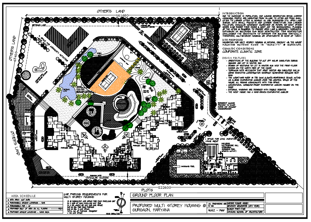 This is a Site plan of Multi storey Housing building design drawing with landscaping design drawing in this auto cad file design drawing.