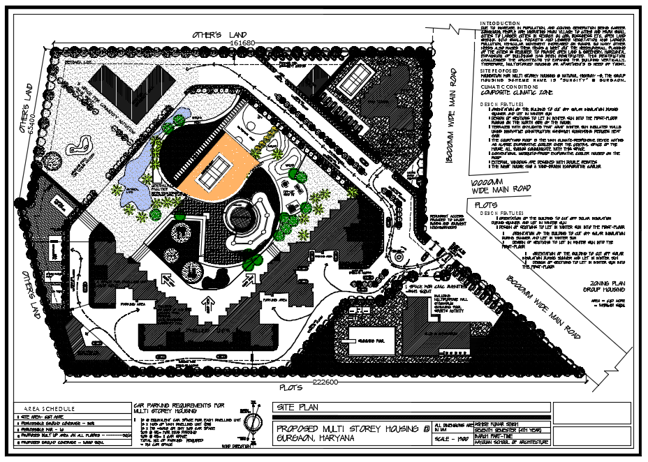 This is a Site plan of Multi storey Housing building design drawing with landscaping design drawing in this auto cad file design drawing.