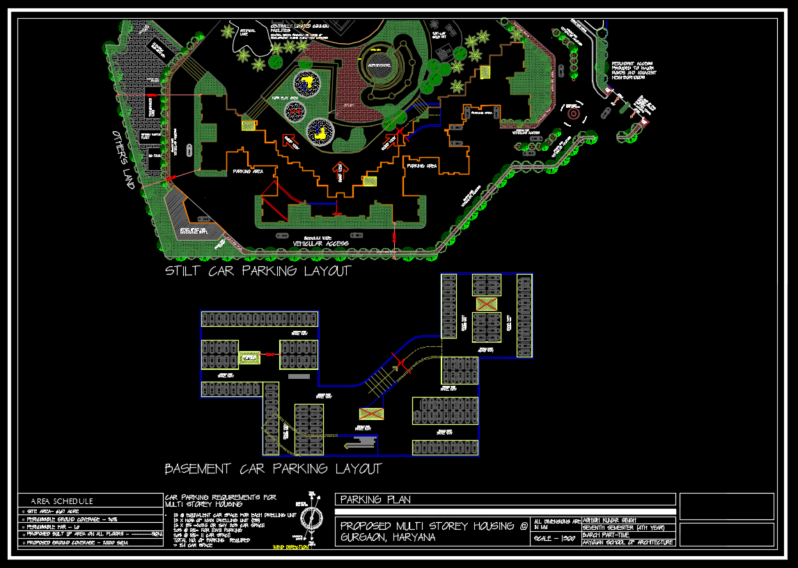 This is a Site plan of Multi storey Housing building design drawing with landscaping design drawing in this auto cad file design drawing.