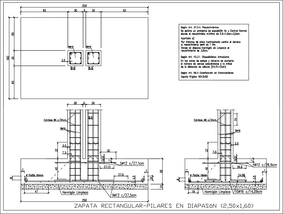 Rectangular footing pillars in diapason section design drawing in this auto cad file.