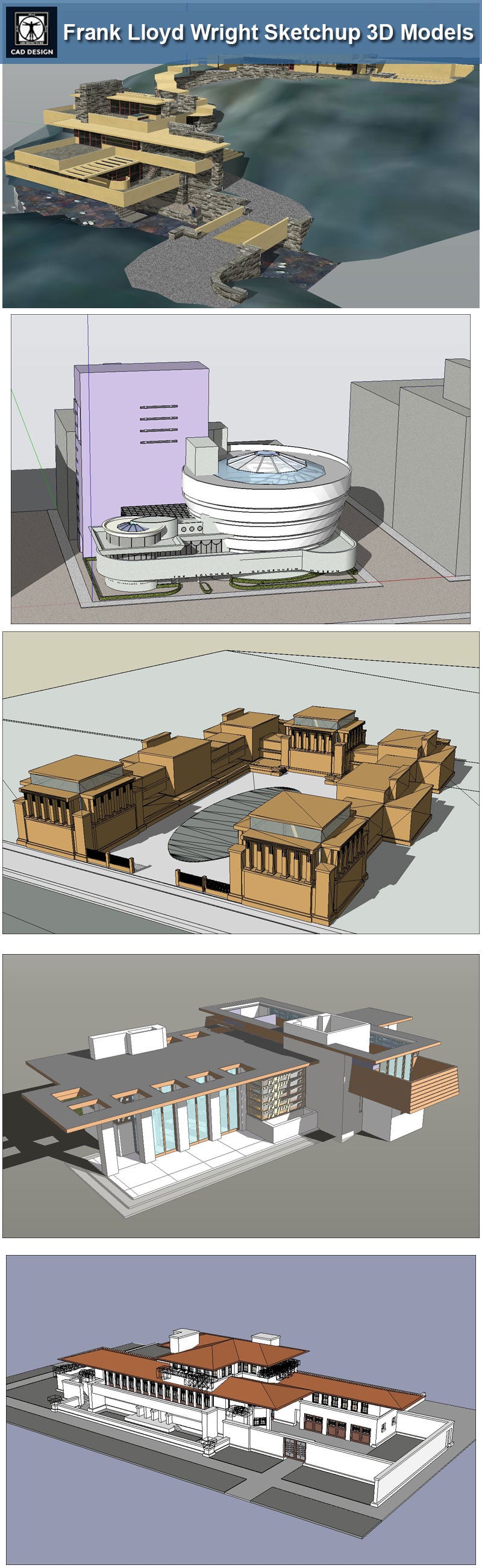 16 Projects of Frank Lloyd Wright Architecture Sketchup 3D Models(Recommanded!!)