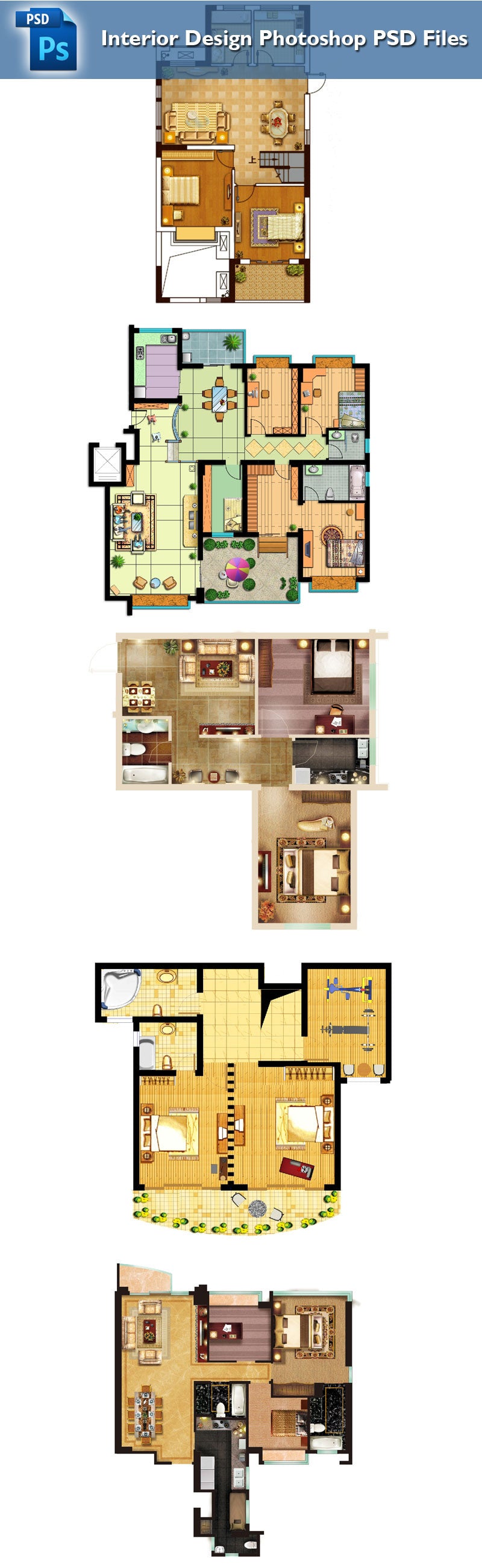 15 Types of Interior Design Layouts Photoshop PSD Template V.3