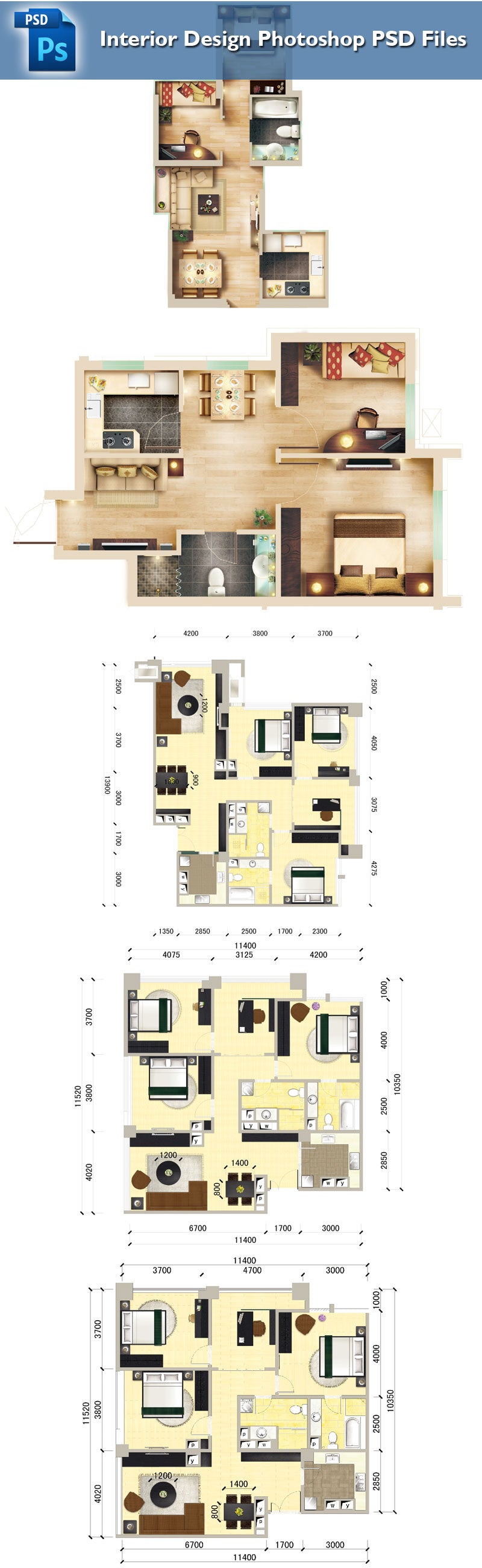 15 Types of Interior Design Layouts Photoshop PSD Template V.3