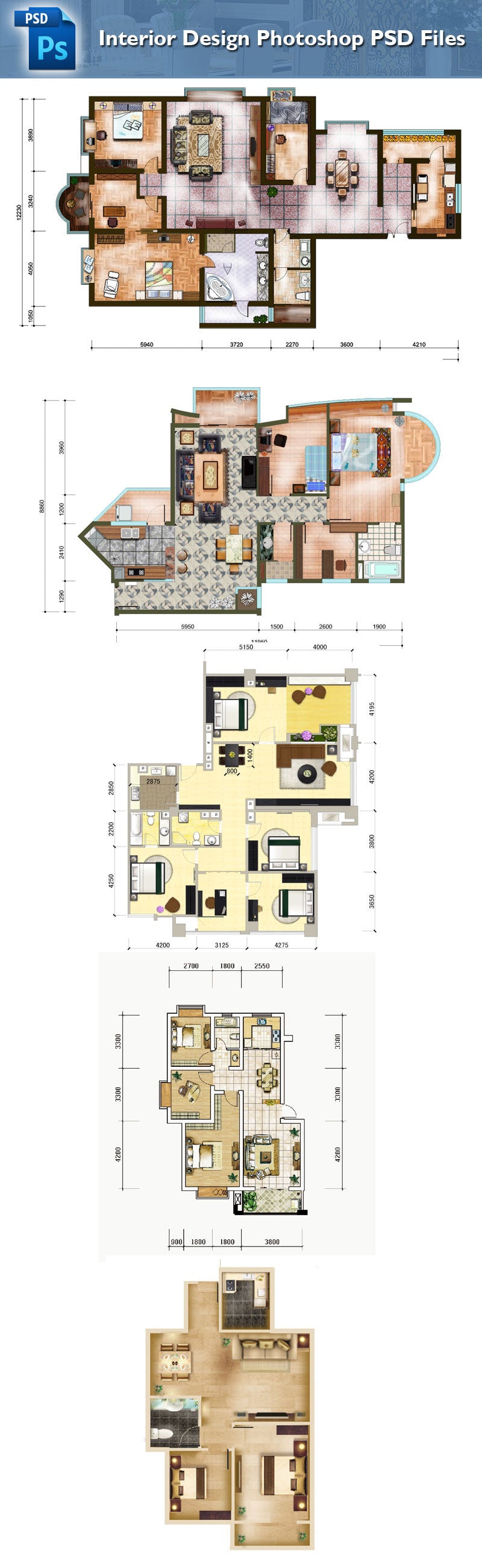 15 Types of Interior Design Layouts Photoshop PSD Template V.1