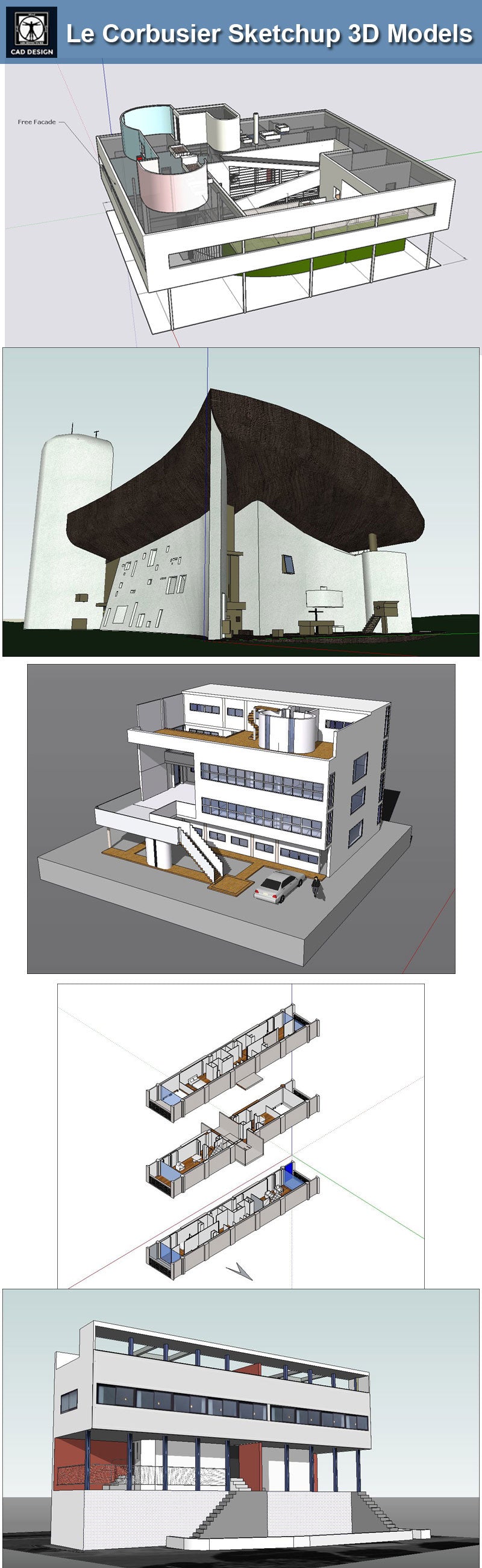 Download 24 Types of Le Corbusier Architecture Sketchup 3D Models(*.skp file format).