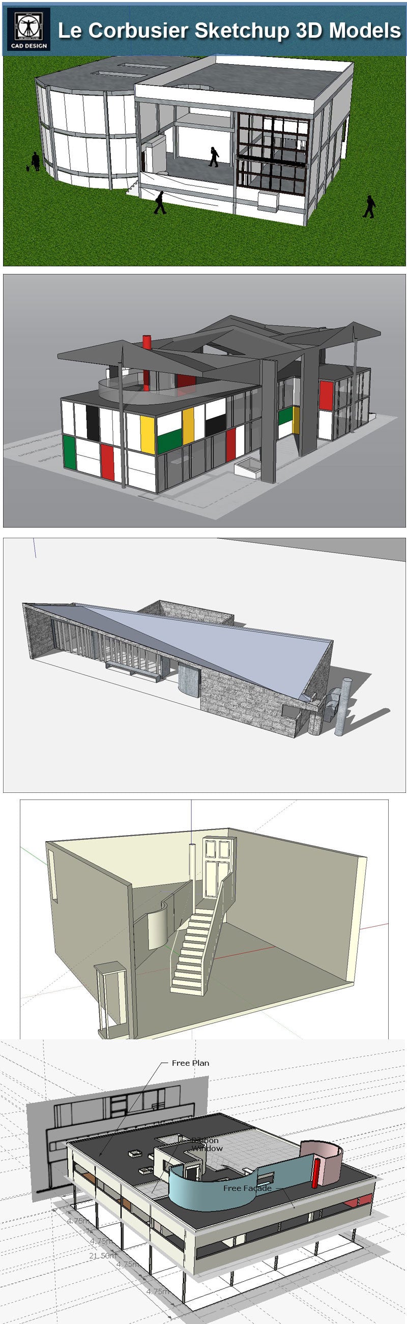 Download 24 Types of Le Corbusier Architecture Sketchup 3D Models(*.skp file format).