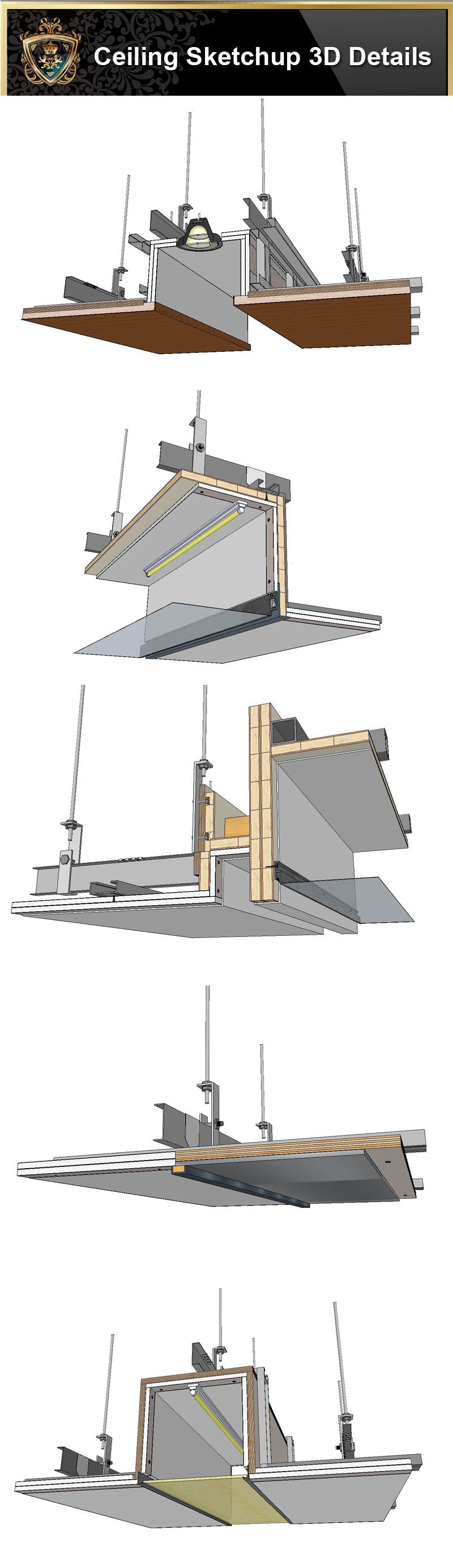 Sketchup Ceiling Details,light steel frame ceiling,hard cover ceiling,plasterboard ceiling,mirror ceiling,wood veneer ceiling,mineral wool board ceiling,air conditioning duct,smoke blocking wall,aluminum plate,gypsum board