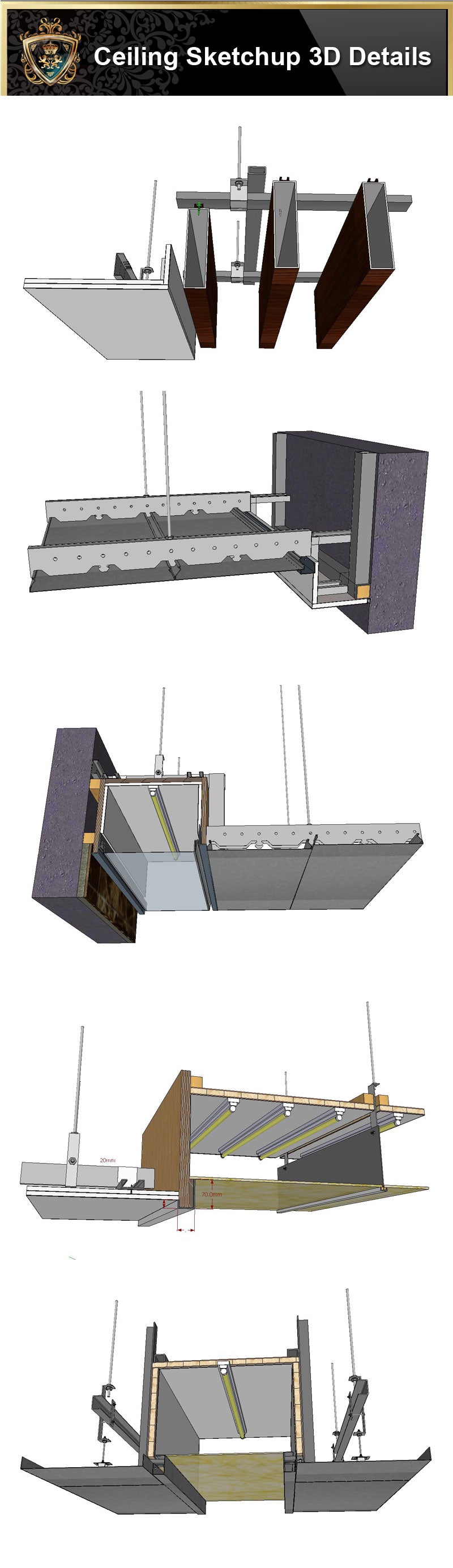 Sketchup Ceiling Details,light steel frame ceiling,hard cover ceiling,plasterboard ceiling,mirror ceiling,wood veneer ceiling,mineral wool board ceiling,air conditioning duct,smoke blocking wall,aluminum plate,gypsum board