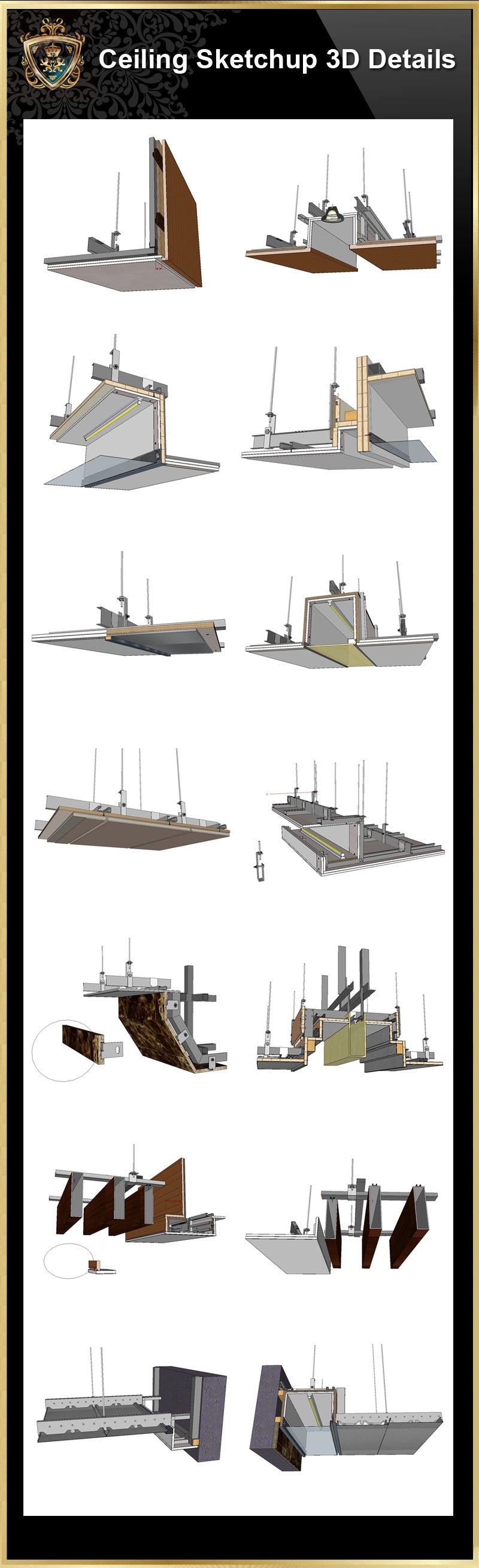 Sketchup Ceiling Details,light steel frame ceiling,hard cover ceiling,plasterboard ceiling,mirror ceiling,wood veneer ceiling,mineral wool board ceiling,air conditioning duct,smoke blocking wall,aluminum plate,gypsum board