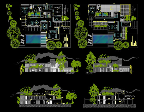 Modern residence bungalows – CAD Design | Free CAD Blocks,Drawings,Details
