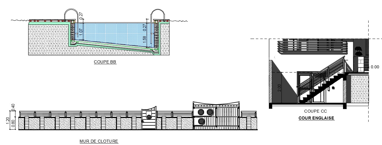 Villas architecture cad drawing and detail