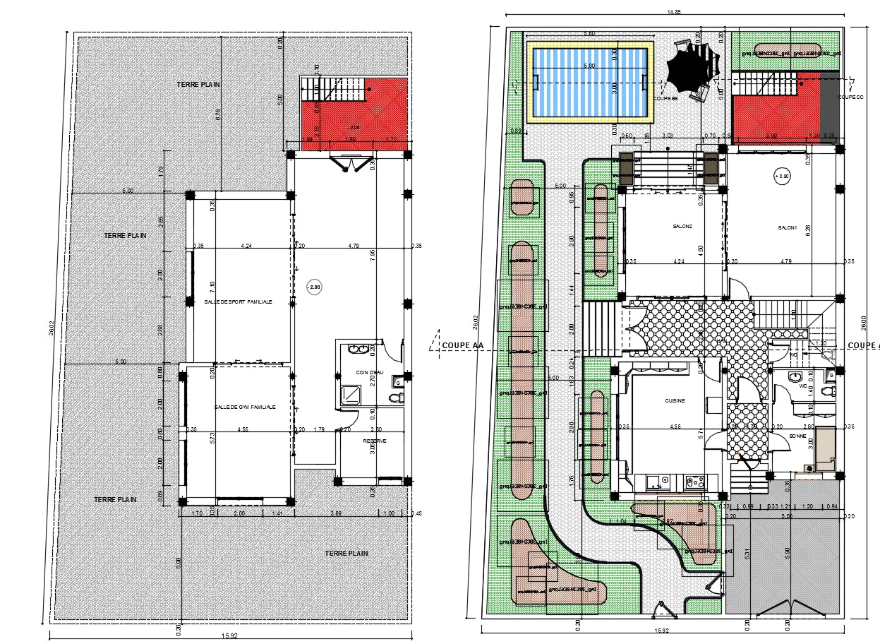 Villas architecture cad drawing and detail