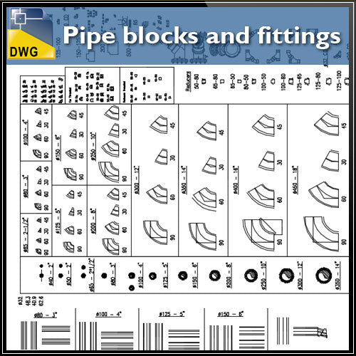 Free Pipe blocks and fittings Blocks – CAD Design | Free CAD Blocks
