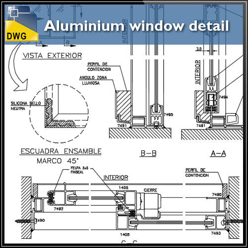 Aluminium Window Detail And Drawing In Autocad Dwg Files