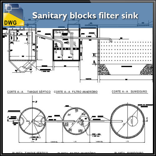Sanitary Blocks Filter Sink Design Drawing