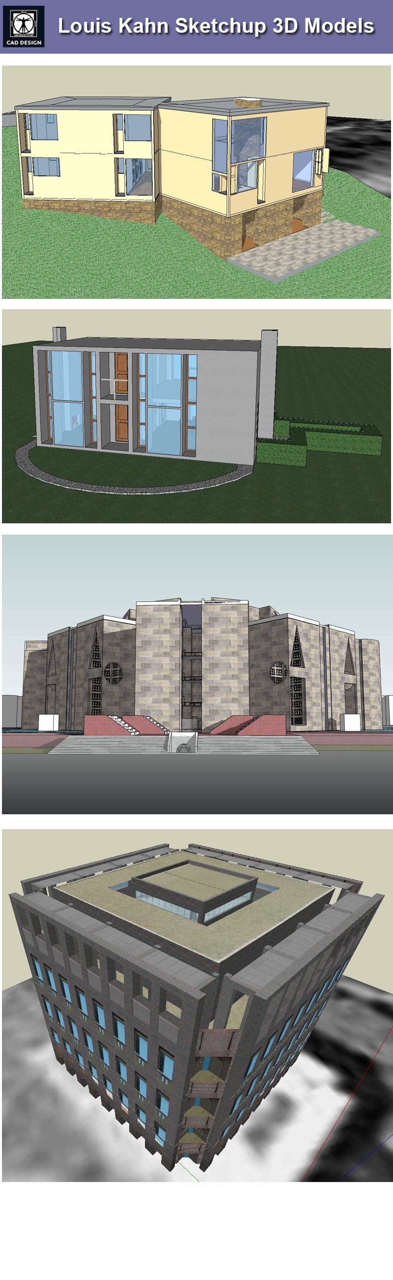 Download 7 Projects of Louis Kahn Architecture Sketchup 3D Models