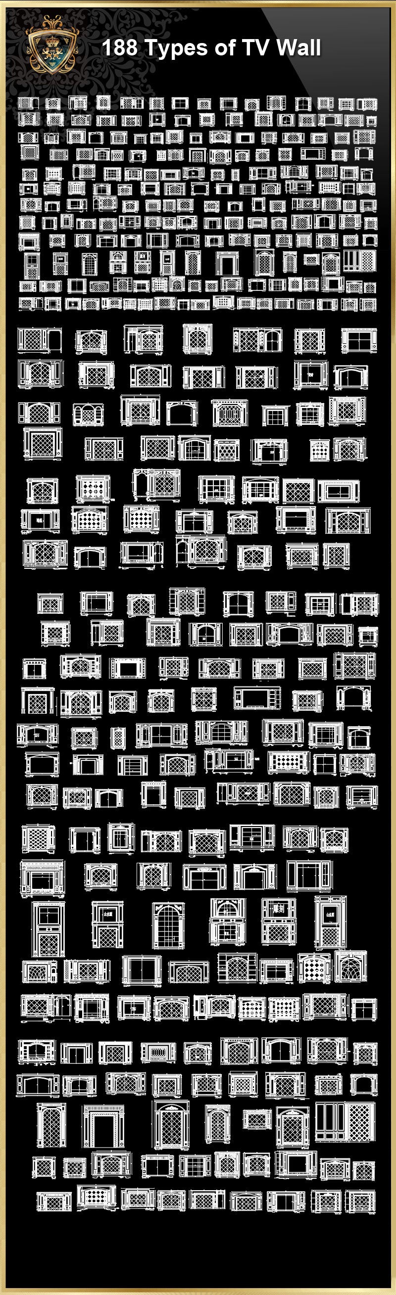 188 Types of TV Wall Design CAD Drawings-Living Room,Bedroom Design