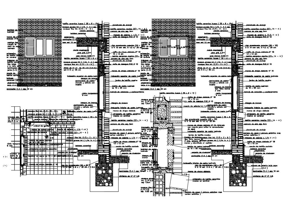 Construction detail of cavity wall design drawing