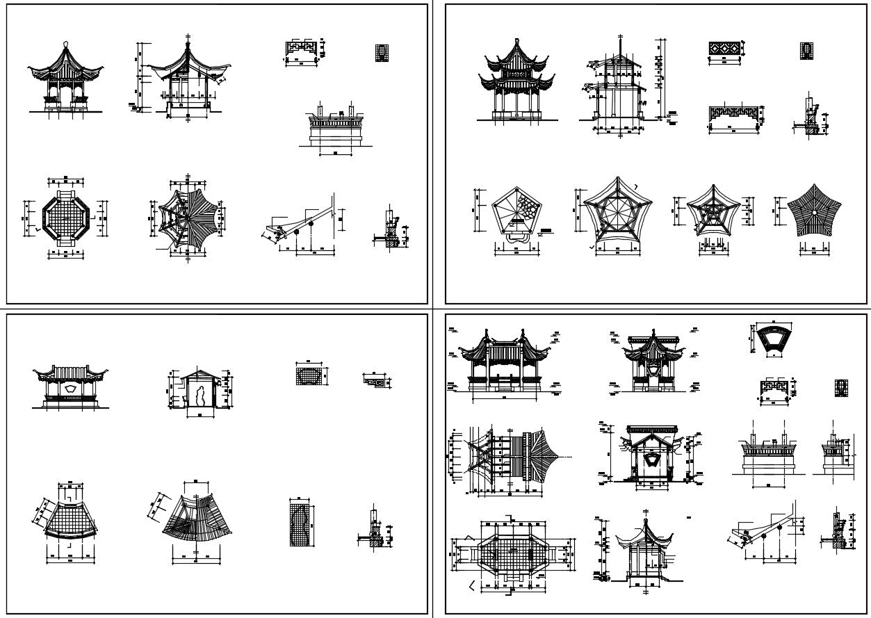 Chinese Architecture CAD Drawings-All Chinese Pavilion Collections