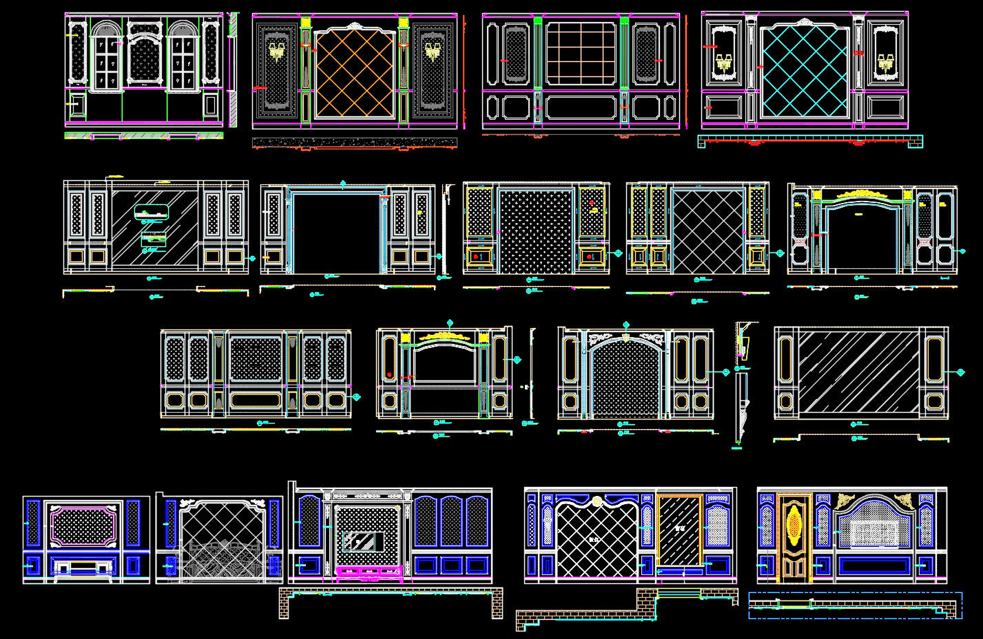 88 Types of Bedroom Back Wall Design CAD Drawings