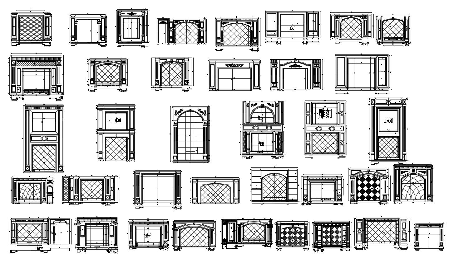 188 Types of TV Wall Design CAD Drawings-Living Room,Bedroom Design