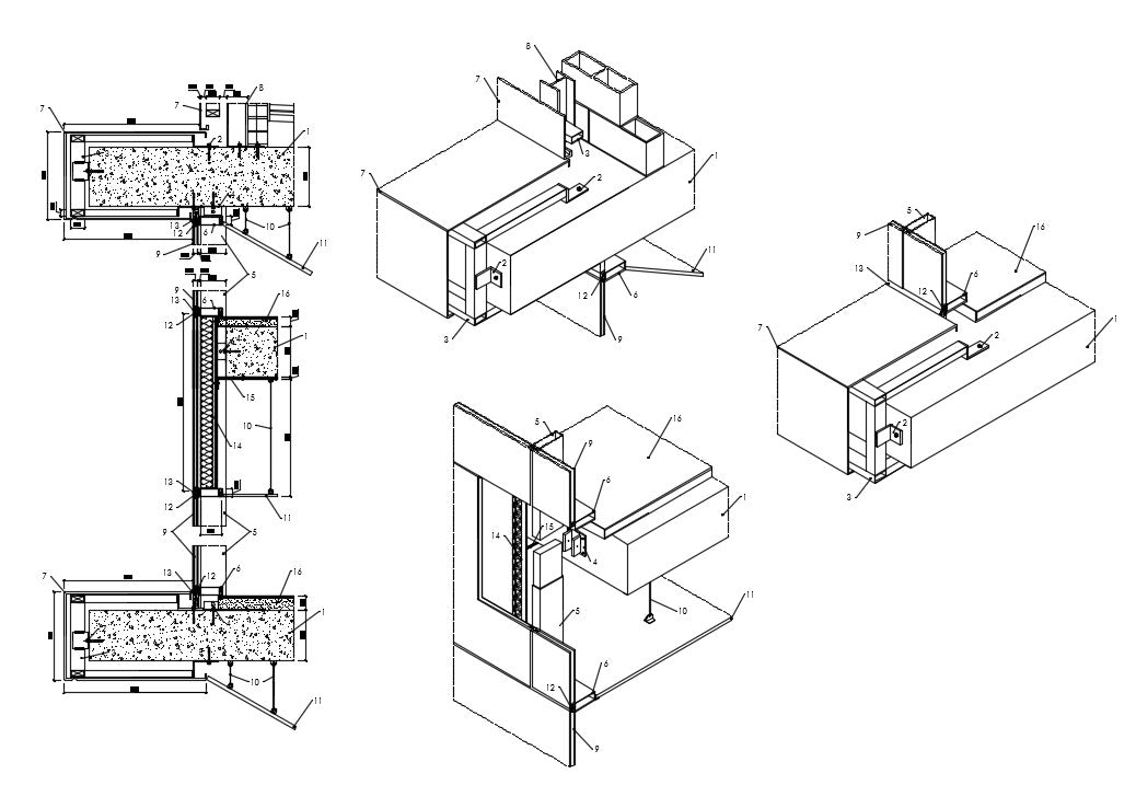 Curtain wall design and detail in autocad dwg files