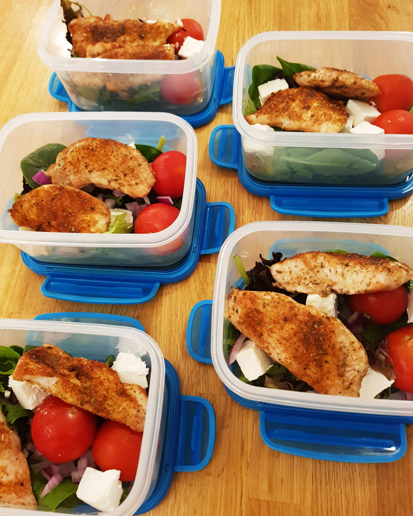Oven Baked Chicken Recipe - Sugar Spice Chicken & Salad - side view in containers